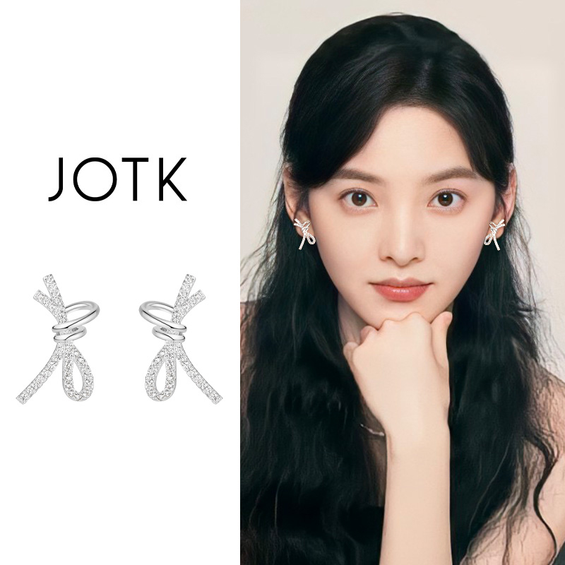 银色蝴蝶结耳环女高级感