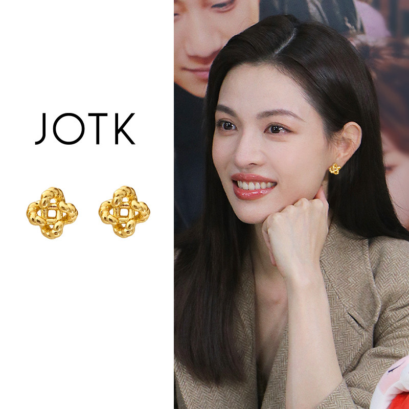 金色简约扭结老钱风耳环