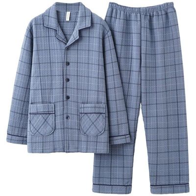 睡衣男士春秋加厚纯棉长袖秋冬薄款冬季夹棉空气棉家居服