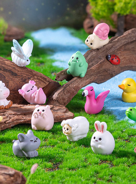 14款微景观创意手工迷你小动物摆件树脂可爱桌面花盆装饰微缩玩具