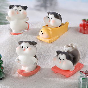 可爱运动会小猫摆件创意手工多肉花盆溜冰滑雪树脂动物蛋糕装饰品