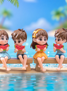 微景观手工造景小人摆件创意吃西瓜情侣装饰桌面花盆节日蛋糕摆设