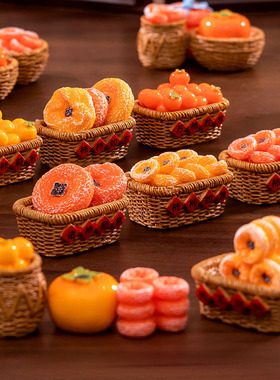 微景观创意迷你柿子箩筐桌面仿真食物玩具手工DIY装饰微缩小摆件