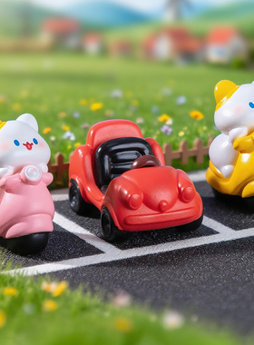 微景观创意卡通小汽车摆件可爱树脂小猫手工造景桌面动物装饰摆设