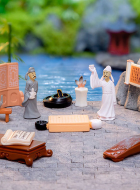 微景观创意古风诗书李白微缩小摆件古筝围棋树脂茶座手工diy装饰