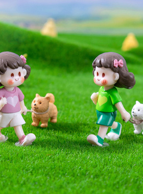 微景观手工创意田园小狗摆件可爱小人桌面花盆装饰微缩女孩摆设