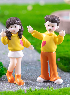 可爱卡通合照情侣桌面装饰蛋糕造景摆设微景观创意手工小人摆件