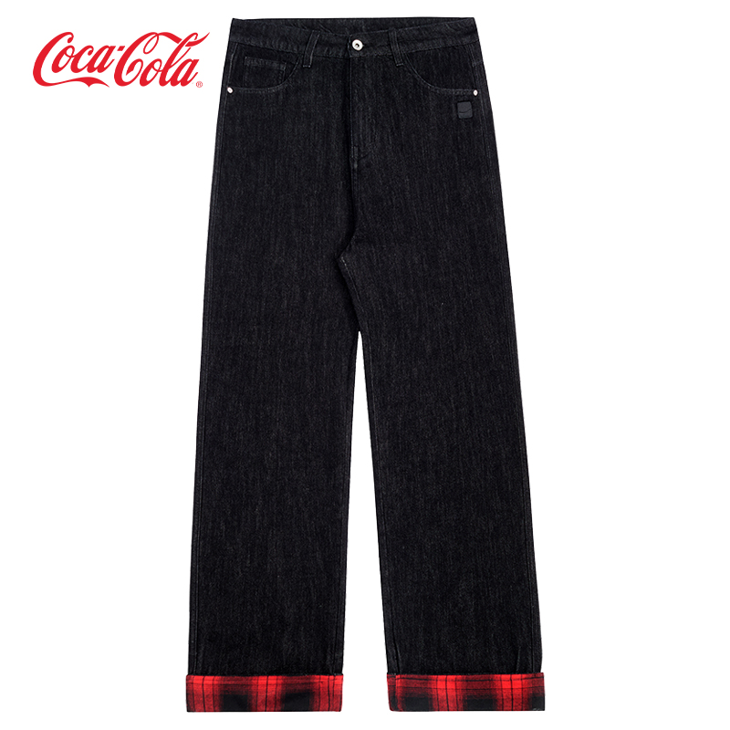 可口可乐美式复古格纹牛仔裤