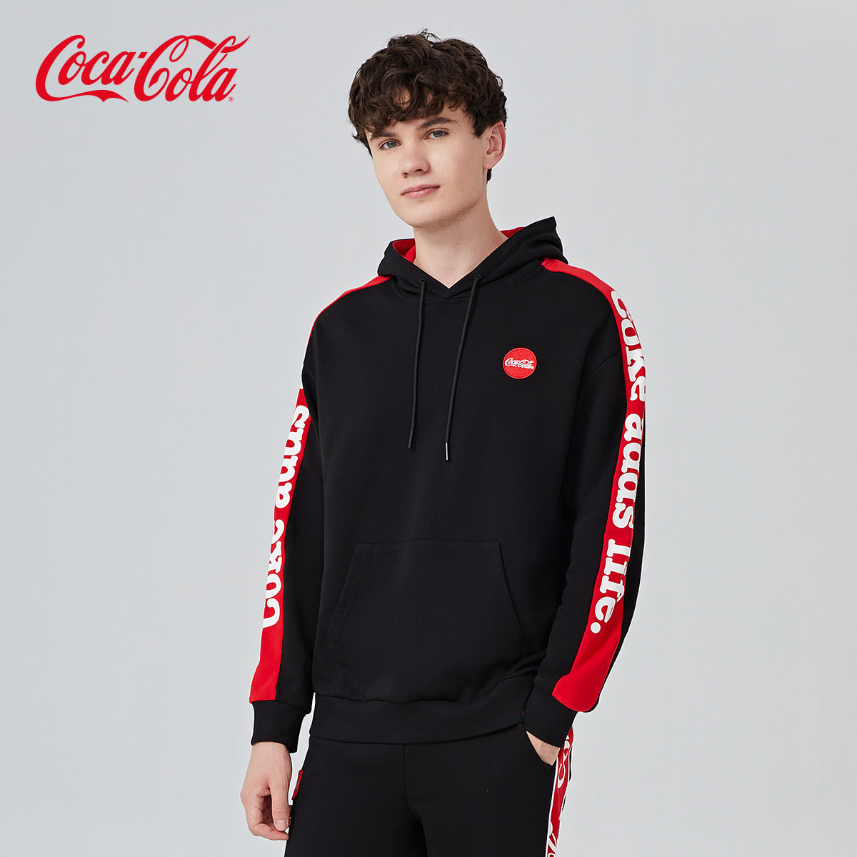 coca-cola可口可乐官方连帽套头卫衣logo印花潮宽松百搭帽衫情侣