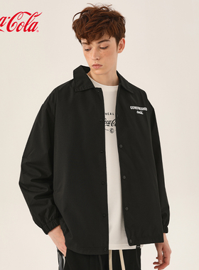 Coca-Cola/可口可乐 教练夹克男女秋冬款潮牌情侣黑色休闲外套