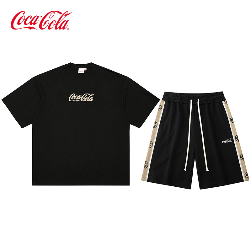 Coca-Cola/可口可乐 夏季美式短袖t恤五分休闲运动短裤情侣套装