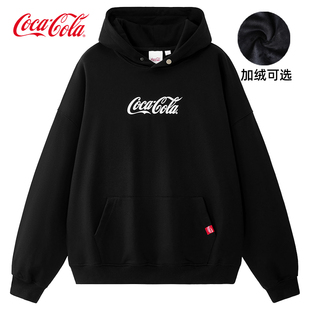 字母印花加绒加厚纯色上衣 可口可乐连帽卫衣男女秋冬款 Coca Cola