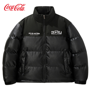 90绒轻薄羽绒服冬季 可口可乐 PU皮拼接保暖加厚外套男 Cola Coca