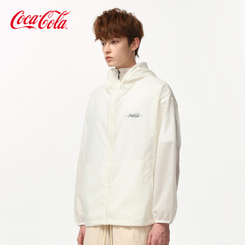Coca-Cola/可口可乐UPF50+防晒衣男夏季轻薄透气高领连帽防晒外套