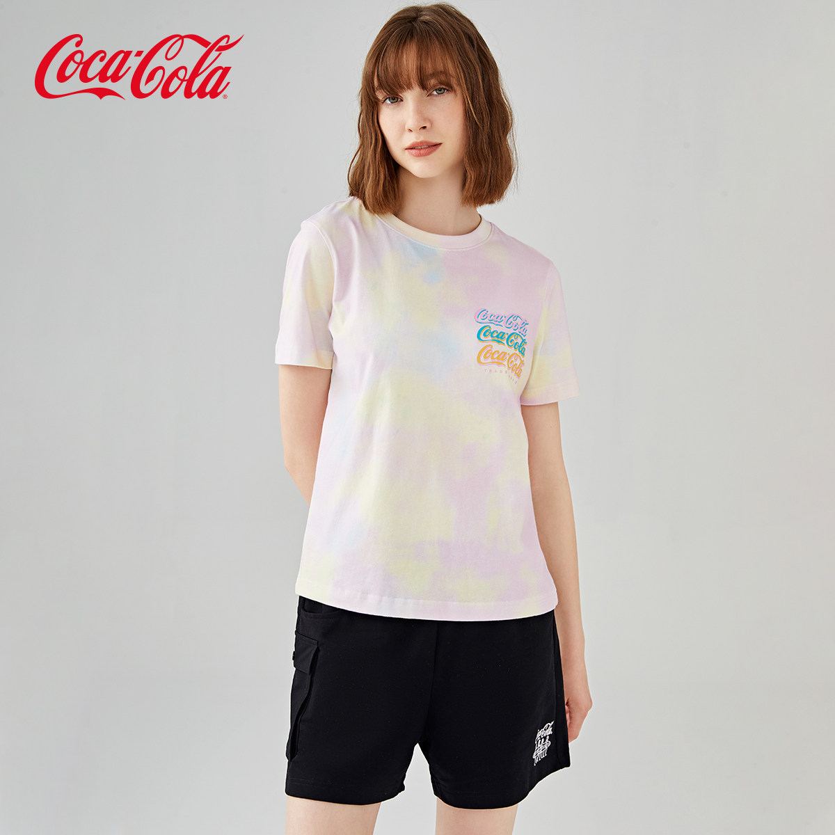 Coca-Cola/可口可乐官方短袖女2021新款扎染小标潮流宽