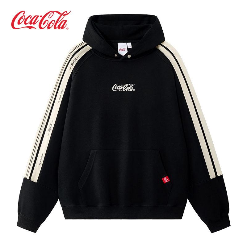 字母刺绣可口可乐连帽卫衣美式