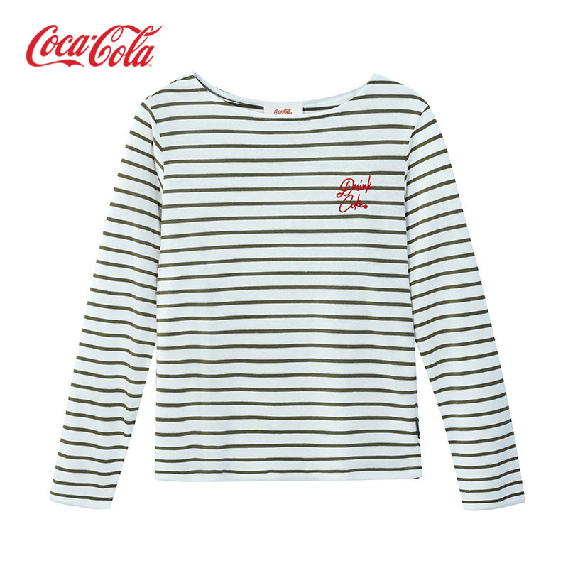 【商场同款】Coca-Cola可口可乐 条纹撞色字母刺绣长袖T恤