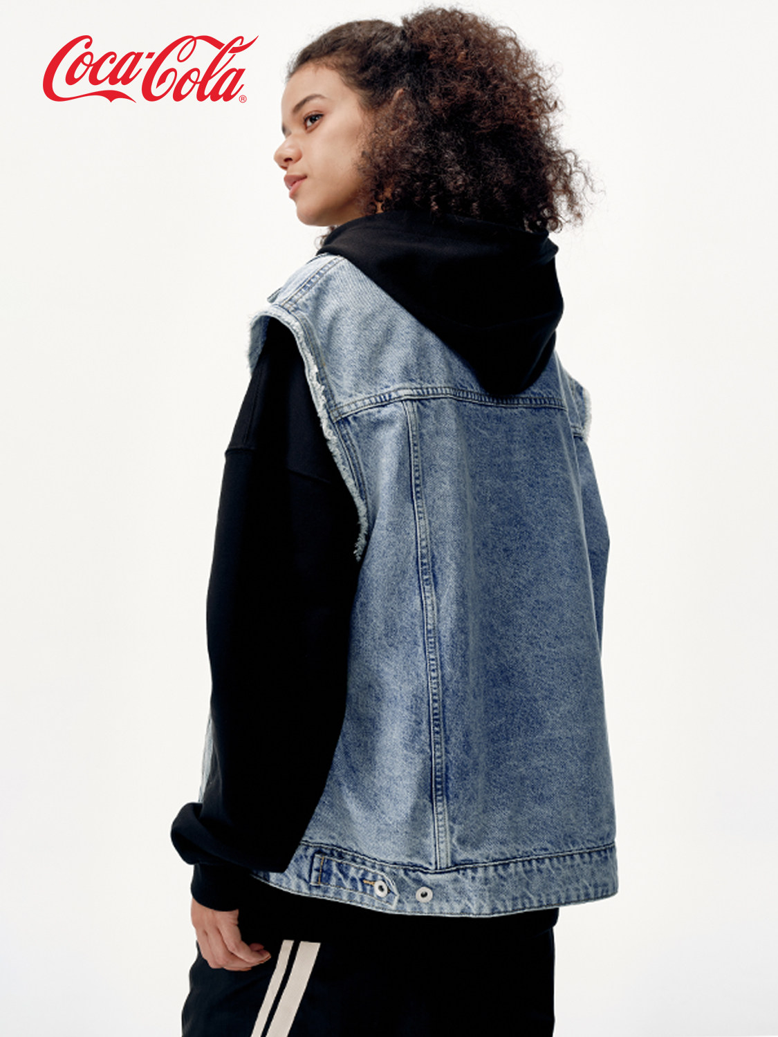COCA-COLA DENIM VEST MENS SPRING AND AUTUMN EMBROIDERY DISTRESSED DENIM SLEEVELESS JACKET WOMENS