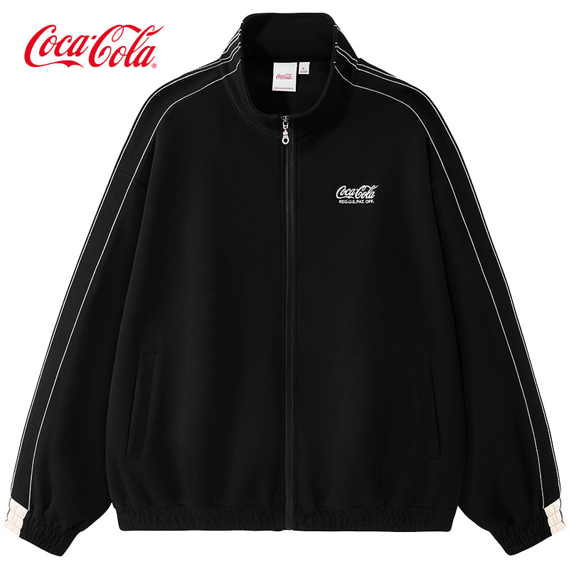 Coca-Cola/可口可乐休闲外套男春秋美式潮牌立领夹克条纹开
