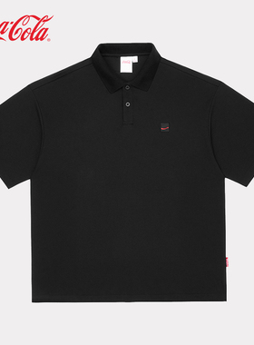 Coca-Cola可口可 冰感珠地刺绣纯色黑色美式短袖Polo衫 男女同款