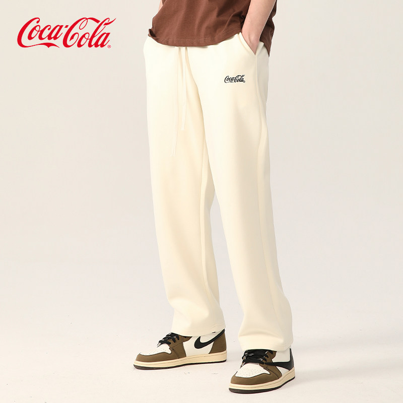 Coca-Cola/可口可乐裤子夏季直筒卫裤男女生杏色冰丝休闲裤
