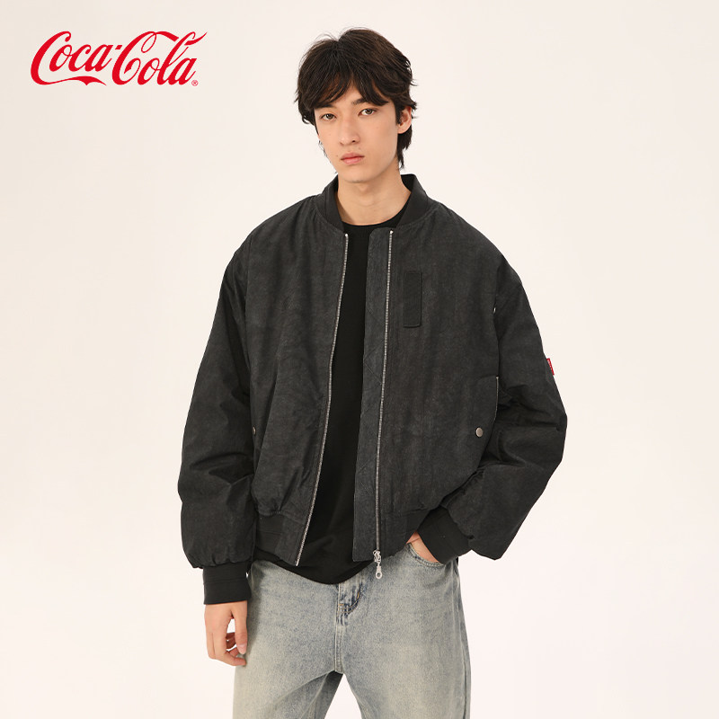 【商场同款】Coca-Cola/可口可乐 水洗做旧立领飞行棉服夹
