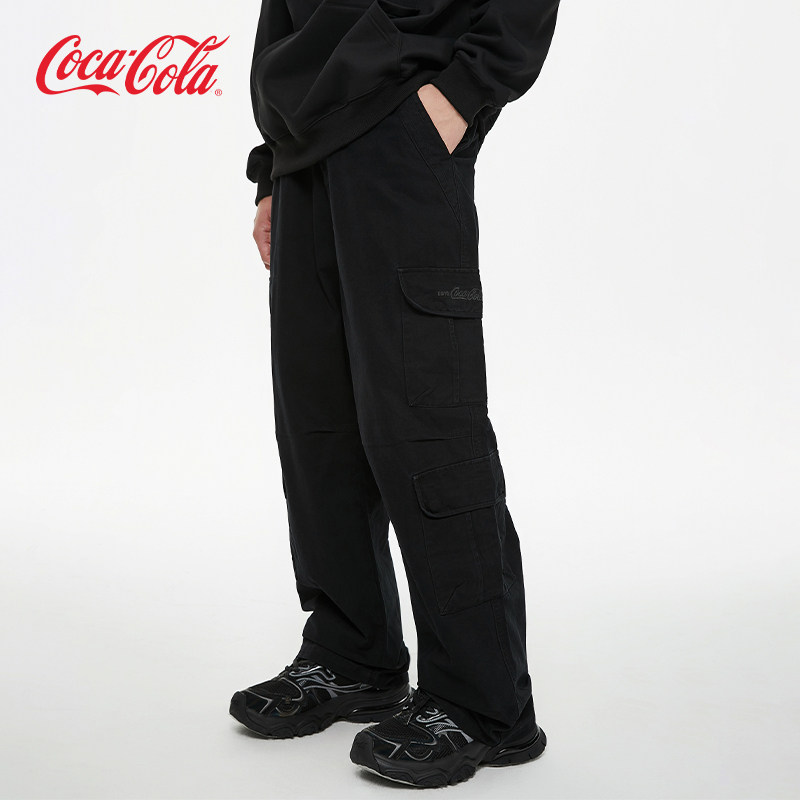 Coca－Cola/可口可乐立体褶翻盖多口袋美式直筒工装裤 男女同款,男装,休闲裤,淘宝优惠券,粉丝福利购,淘宝优惠卷