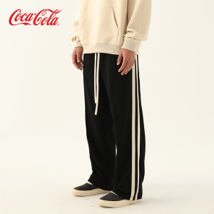 Coca-Cola/可口可乐条纹拼接字母Logo刺绣直筒休闲运动裤男女同款