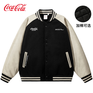 刺绣秋冬款 PU皮夹克男美式 外套加棉加厚棒球服 Cola可口可乐 Coca