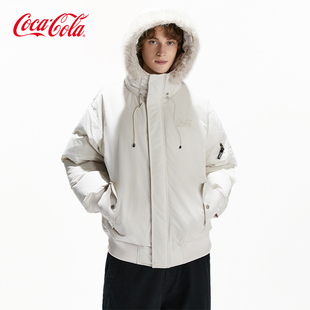 可拆卸毛领拉链口袋连帽保暖派克棉服男女同款 Coca Cola可口可乐