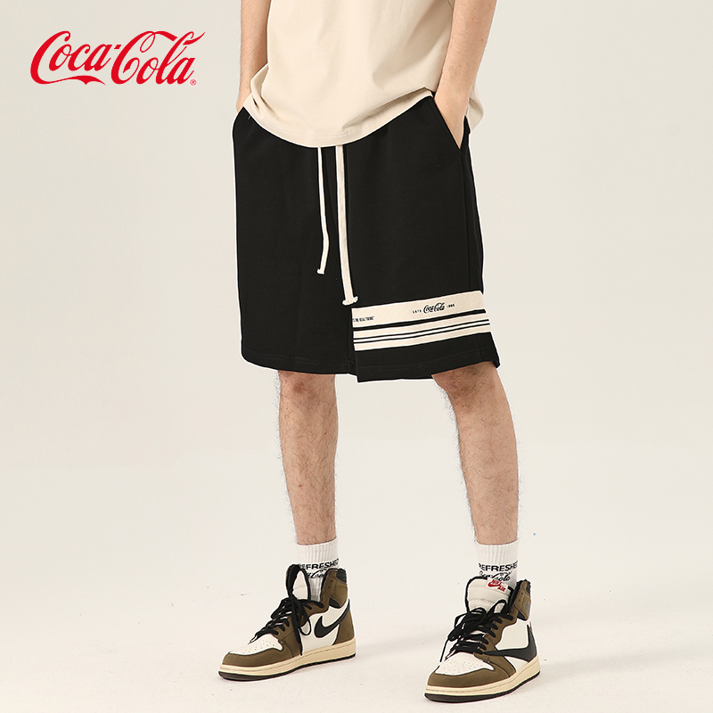 Coca-Cola/可口可乐 休闲短裤男百搭夏季美式潮牌黑色裤子五分裤
