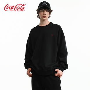 男女同款 简约章仔刺绣落肩圆领卫衣 可口可乐纯色美式 Coca－Cola