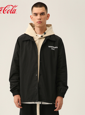 Coca-Cola/可口可乐 教练夹克 秋冬款工装潮牌情侣黑色休闲外套男