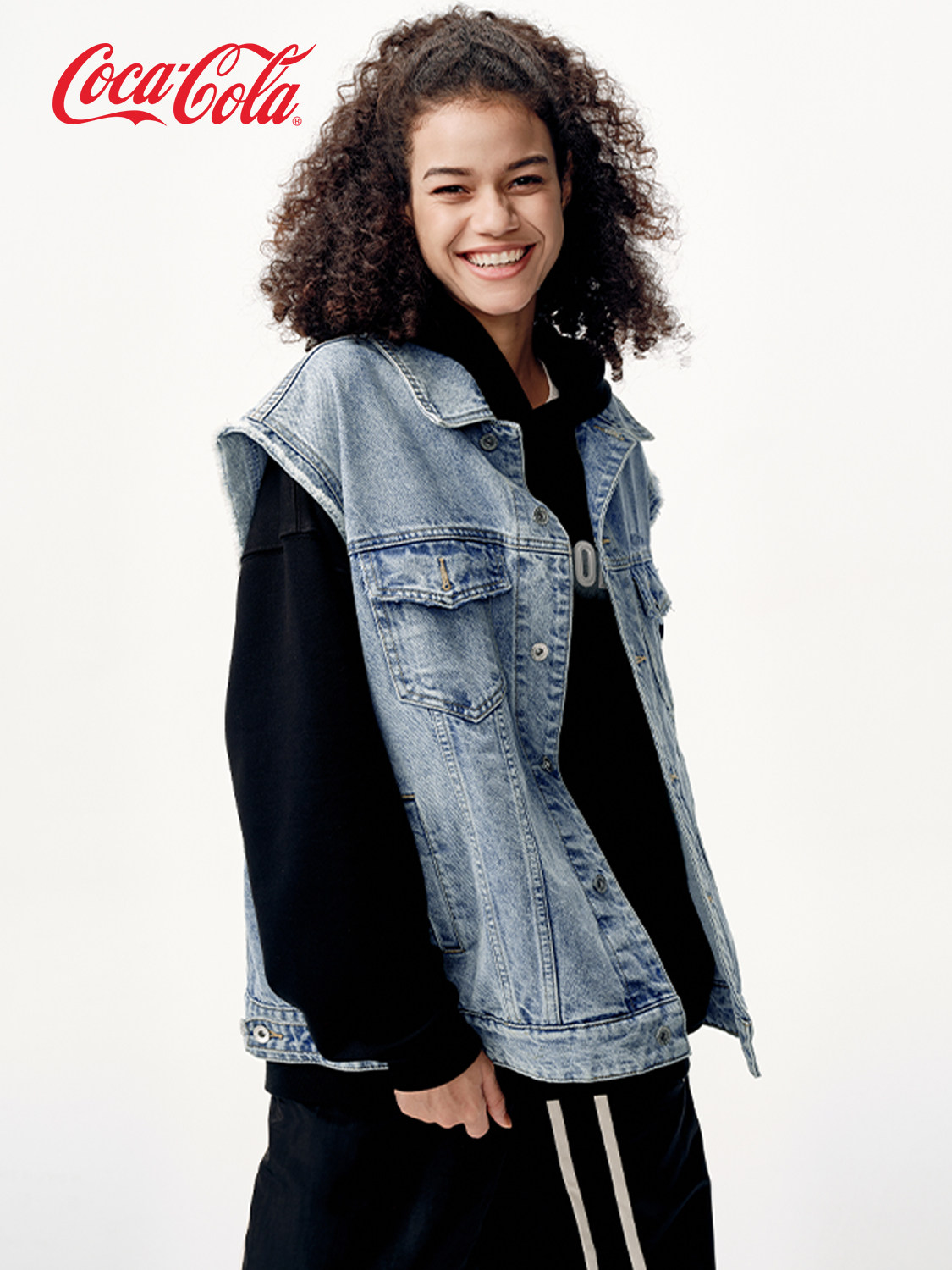 COCA-COLA DENIM VEST MENS SPRING AND AUTUMN EMBROIDERY DISTRESSED DENIM SLEEVELESS JACKET WOMENS