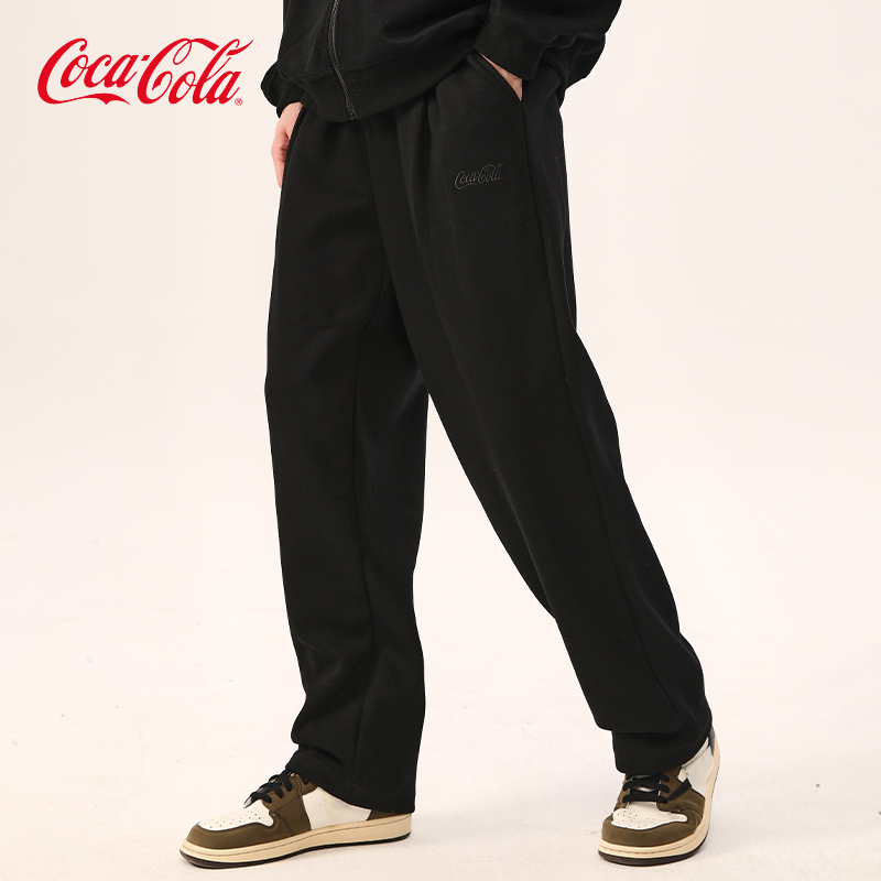 Coca-Cola/可口可乐打褶裤子男女款春秋卫裤直筒裤休闲裤宽松长裤