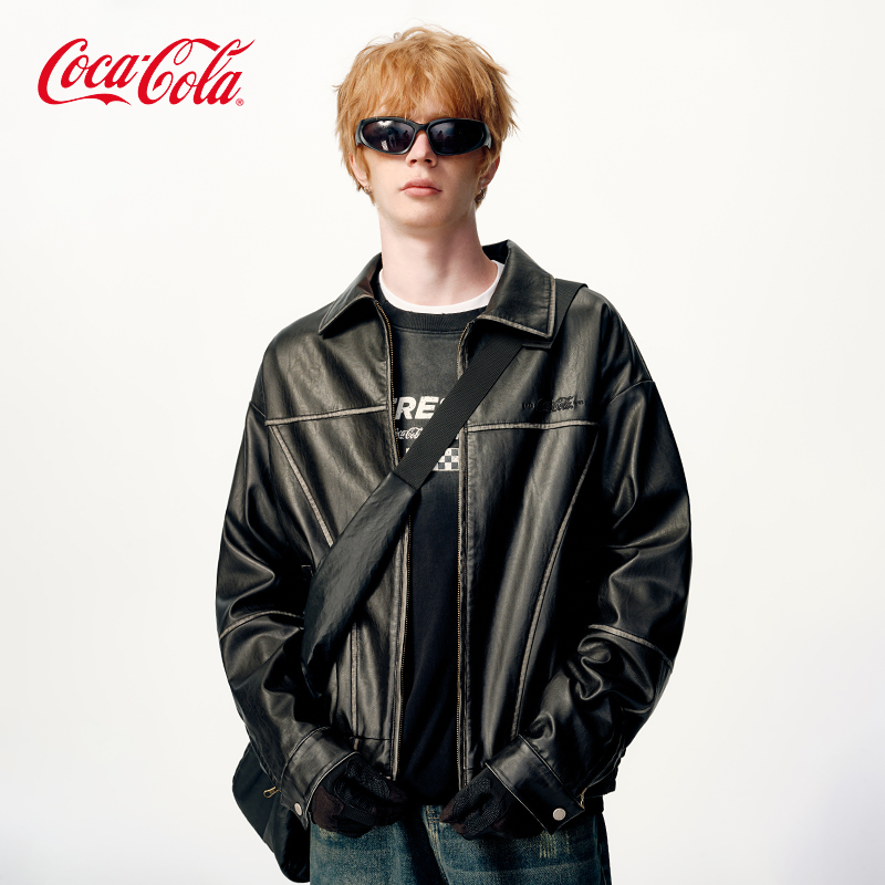 Coca-Cola/可口可乐美式翻领皮衣