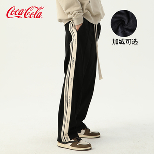 Cola 子宽松卫裤 可口可乐运动裤 男女条纹裤 直筒休闲裤 Coca