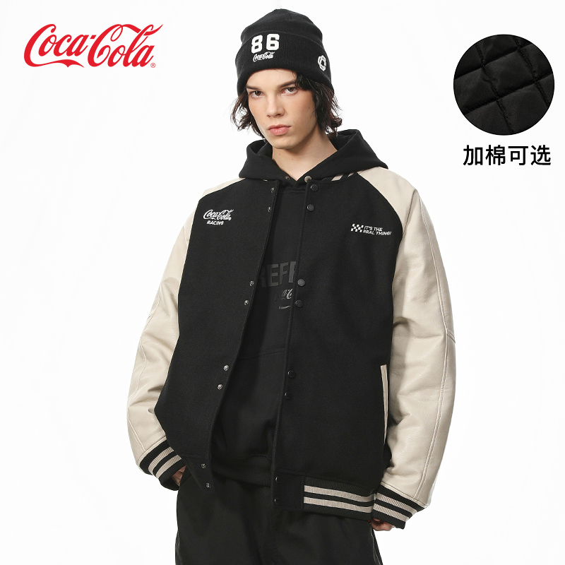 毛呢PU皮夹克可口可乐秋冬季