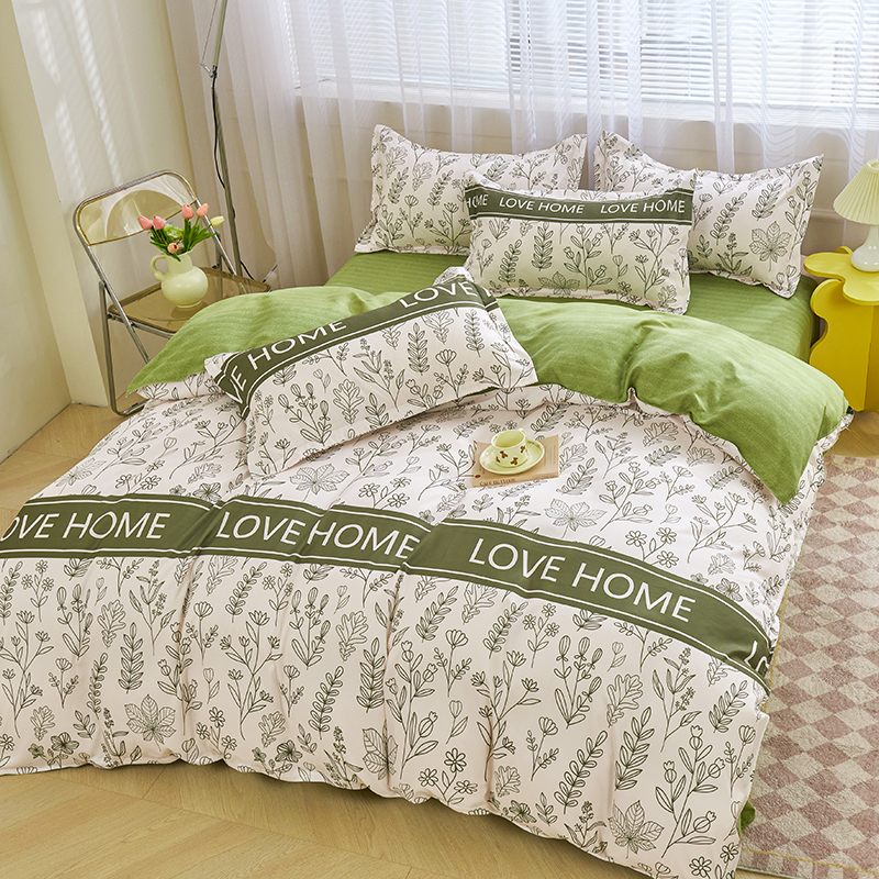 Inspection baby skin cotton four-piece set thickened double bedding fabric soft small fresh student dormitory three-piece set