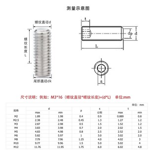 304不锈钢平端紧定螺丝顶丝平头机米 内六角无头螺钉M2M2.5M5M6M8