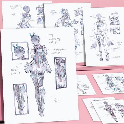 48张二次元免服OC设定贴纸衣服绘画素材动漫服装设计绘画参考贴纸