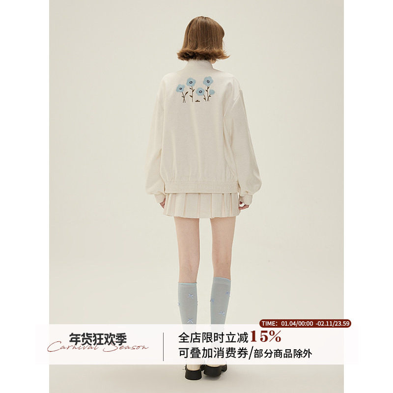 WPsense背部花朵刺绣拉链外套套装女秋季设计感百褶短裙两件套,女装/女士精品,时尚套装,淘宝优惠券,粉丝福利购,淘宝优惠卷