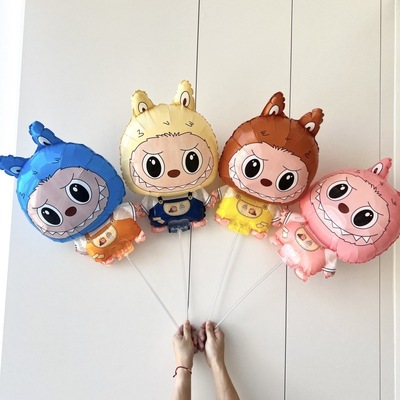 可爱拉布布夹片气球铝膜labubu地推摆摊夜市zimomo带拖杆生日拍照