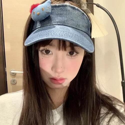 可爱HelloKitty牛仔防晒帽夏季空顶帽丹宁kt猫蝴蝶结复古做旧猫咪
