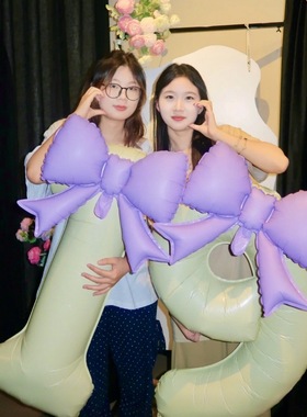 蝴蝶结数字铝膜气球米紫色32寸派对小红书自拍道具韩生日宝宝儿童