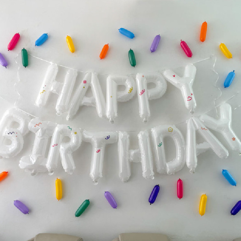 ins风儿童周岁生日快乐字母气球铝膜套餐happy birthday装扮背景