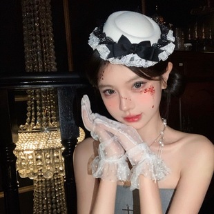 万圣节doll感礼帽发夹洛丽塔cos公主蝴蝶结蕾丝爱丽丝褶花边