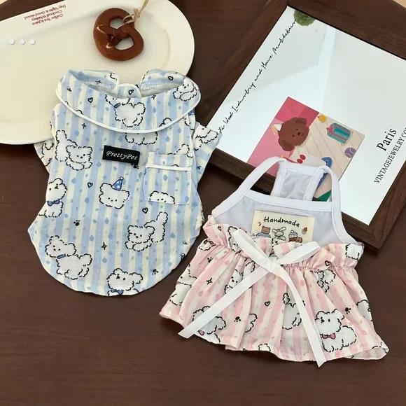 宠物衣服线条小狗夏季可爱情侣装薄款防晒防掉毛空调服猫狗通穿