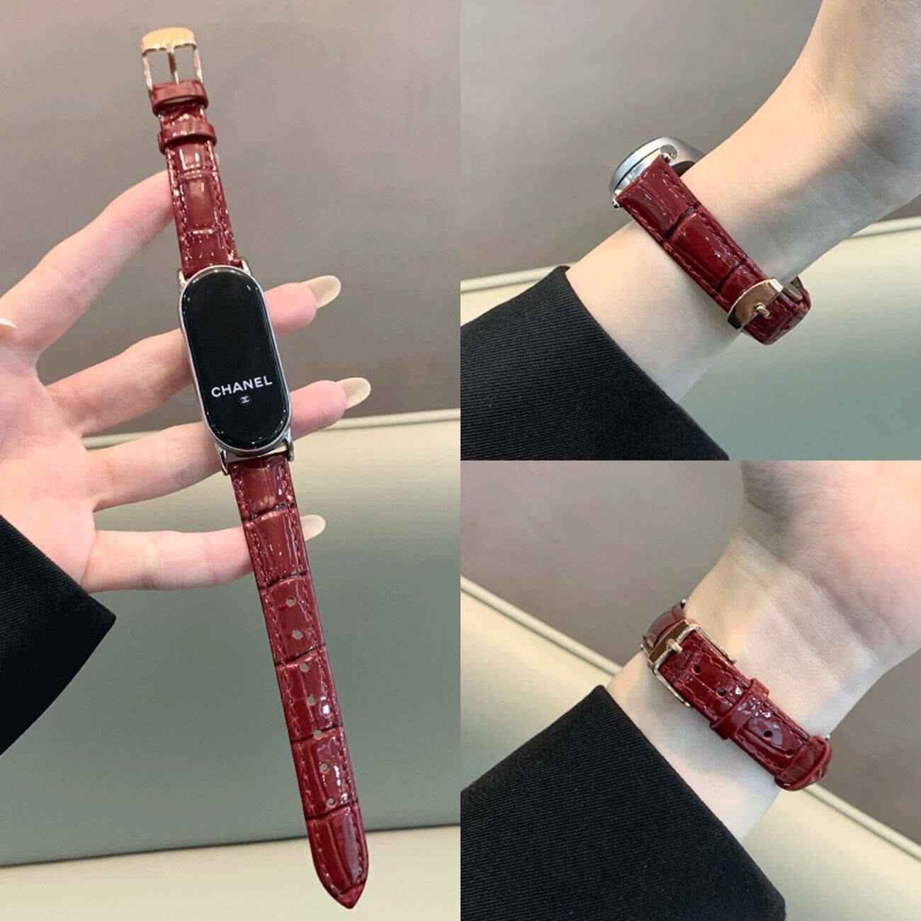 适用小米手环10表带女款亮面竹节纹皮质智能手环8NFC/9陶瓷版腕带