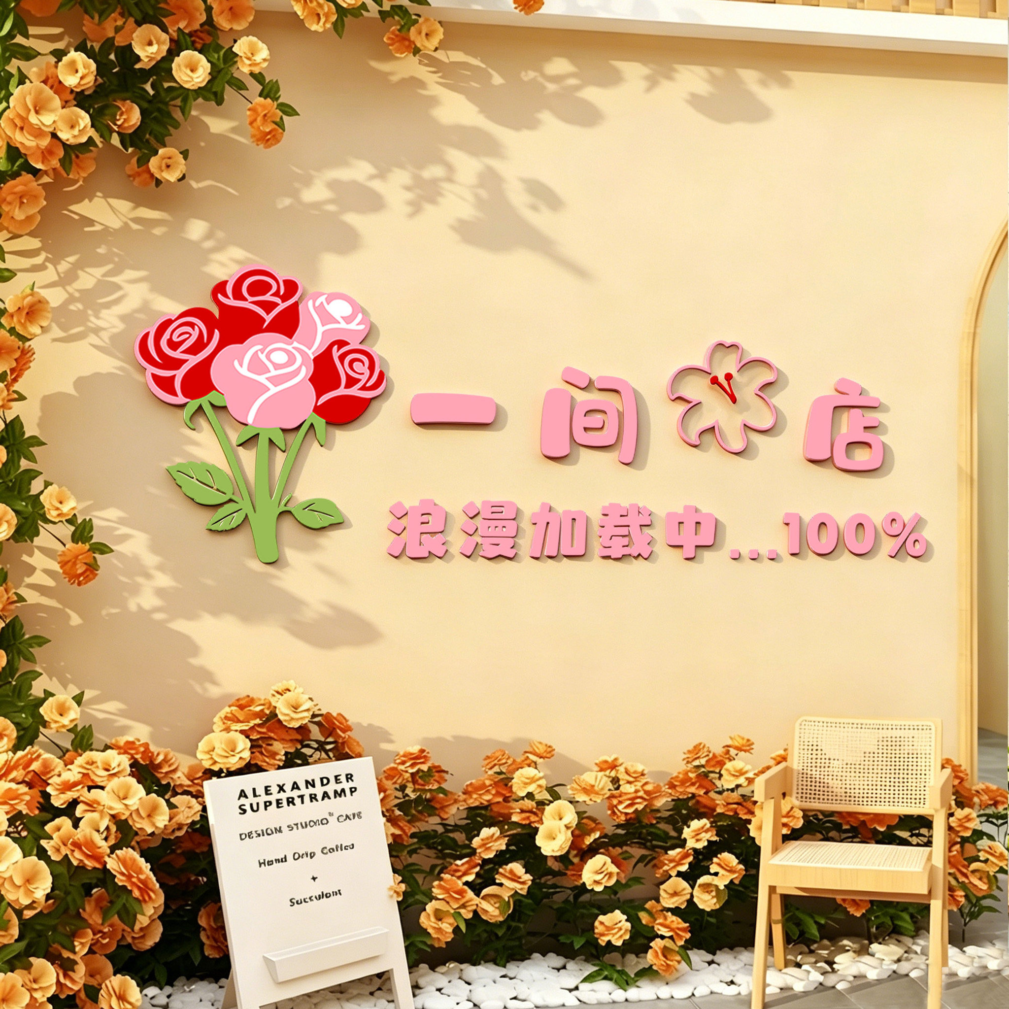 网红鲜花店打卡拍照墙贴治愈风格